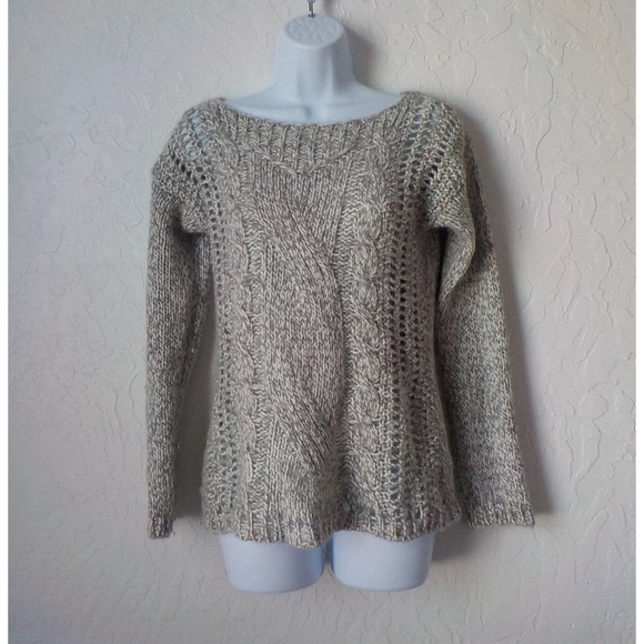 Berretti Italy Beige Marled Sweater Women Small Cable Knit Wool Alpaca Acrylic - Picture 4 of 11